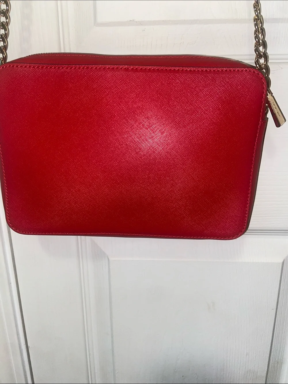 Michael Kors Red Perforated Crossbody with Gold Chain